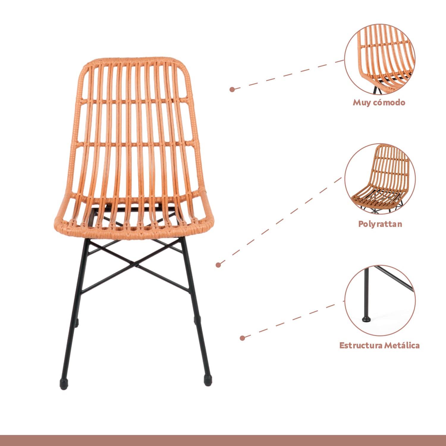 PACK DE 4 SILLAS DE COMEDOR TERRAZA RATTAN GRECIA COLOR MADERA - 3