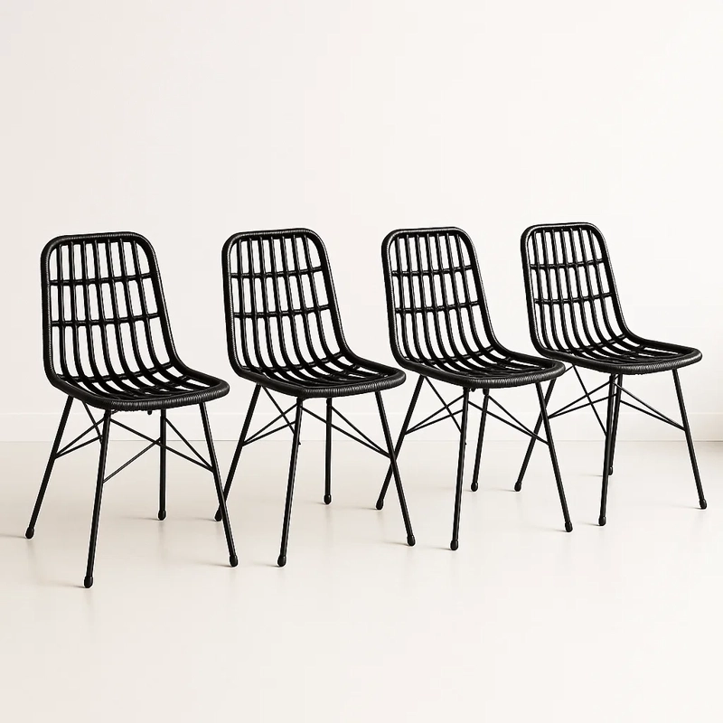 PACK DE 4 SILLAS DE COMEDOR TERRAZA RATTAN GRECIA EN COLOR NEGRO - 1