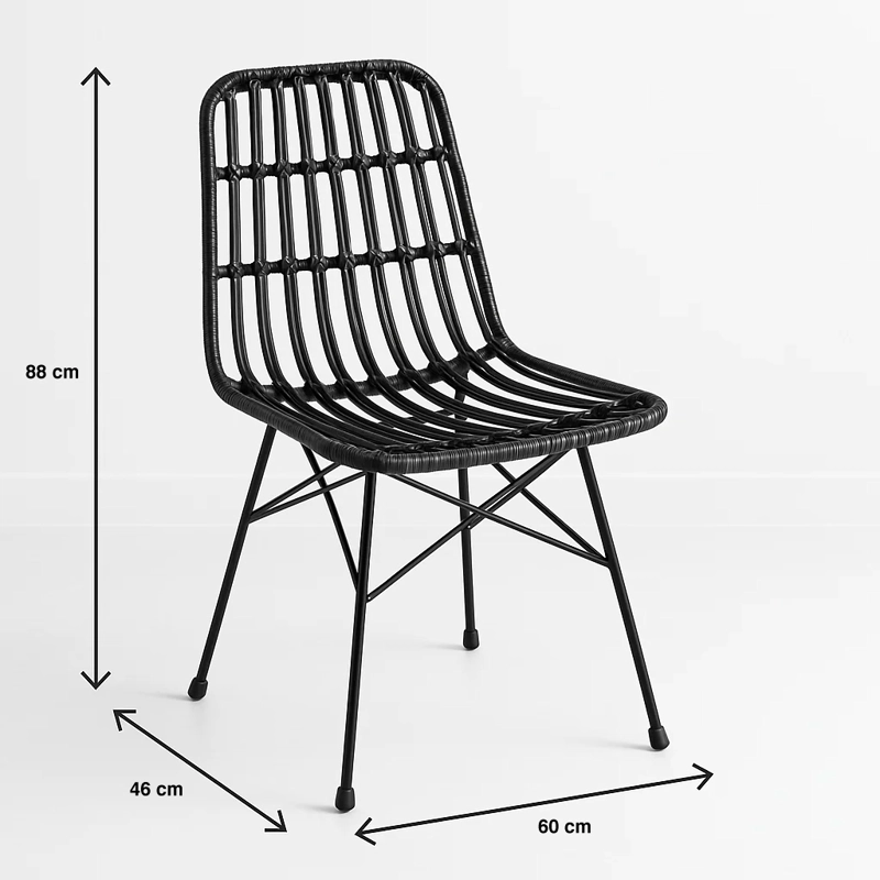 PACK DE 4 SILLAS DE COMEDOR TERRAZA RATTAN GRECIA EN COLOR NEGRO - 4