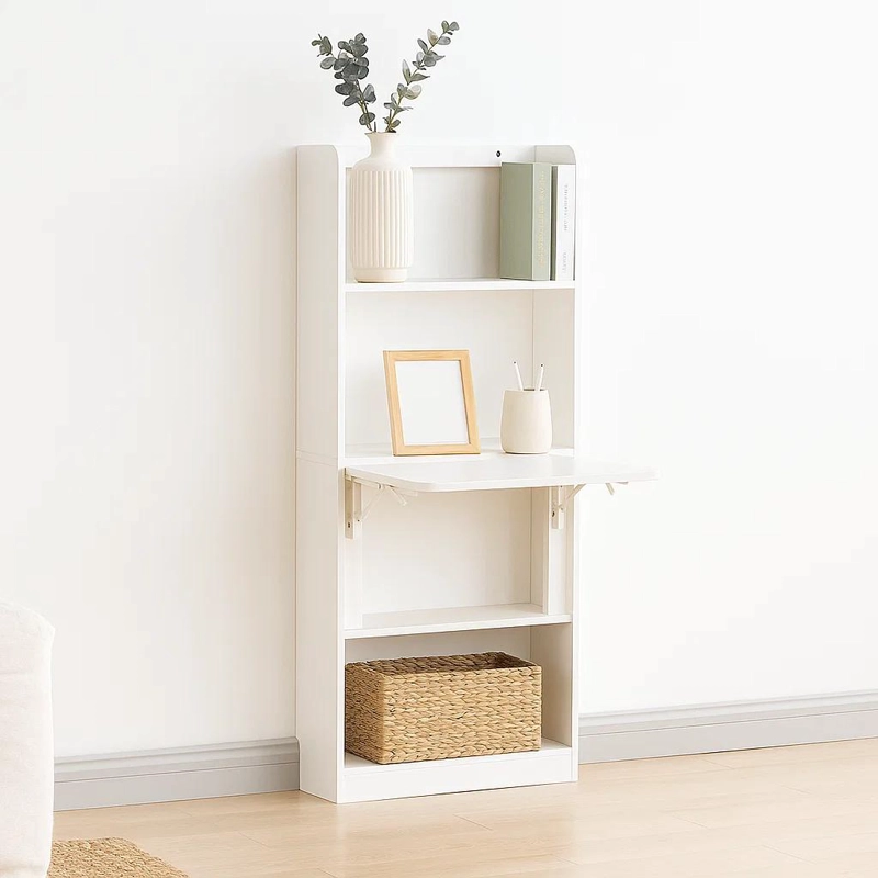 ESTANTERIA CON ESCRITORIO PLEGABLE COMPACTO 64X20X145 - BLANCO - 2