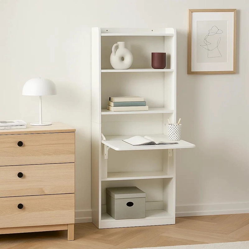 ESTANTERIA CON ESCRITORIO PLEGABLE COMPACTO 64X20X145 - BLANCO - 3