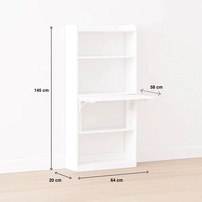 ESTANTERIA CON ESCRITORIO PLEGABLE COMPACTO 64X20X145 - BLANCO - 4