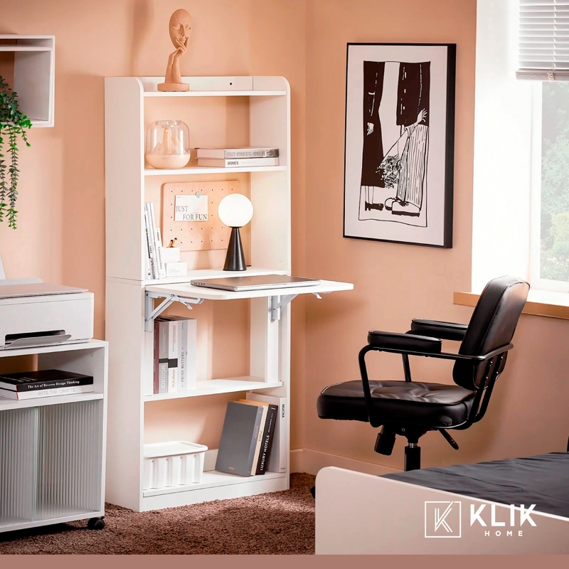 ESTANTERIA CON ESCRITORIO PLEGABLE COMPACTO 64X20X145 - BLANCO - 8