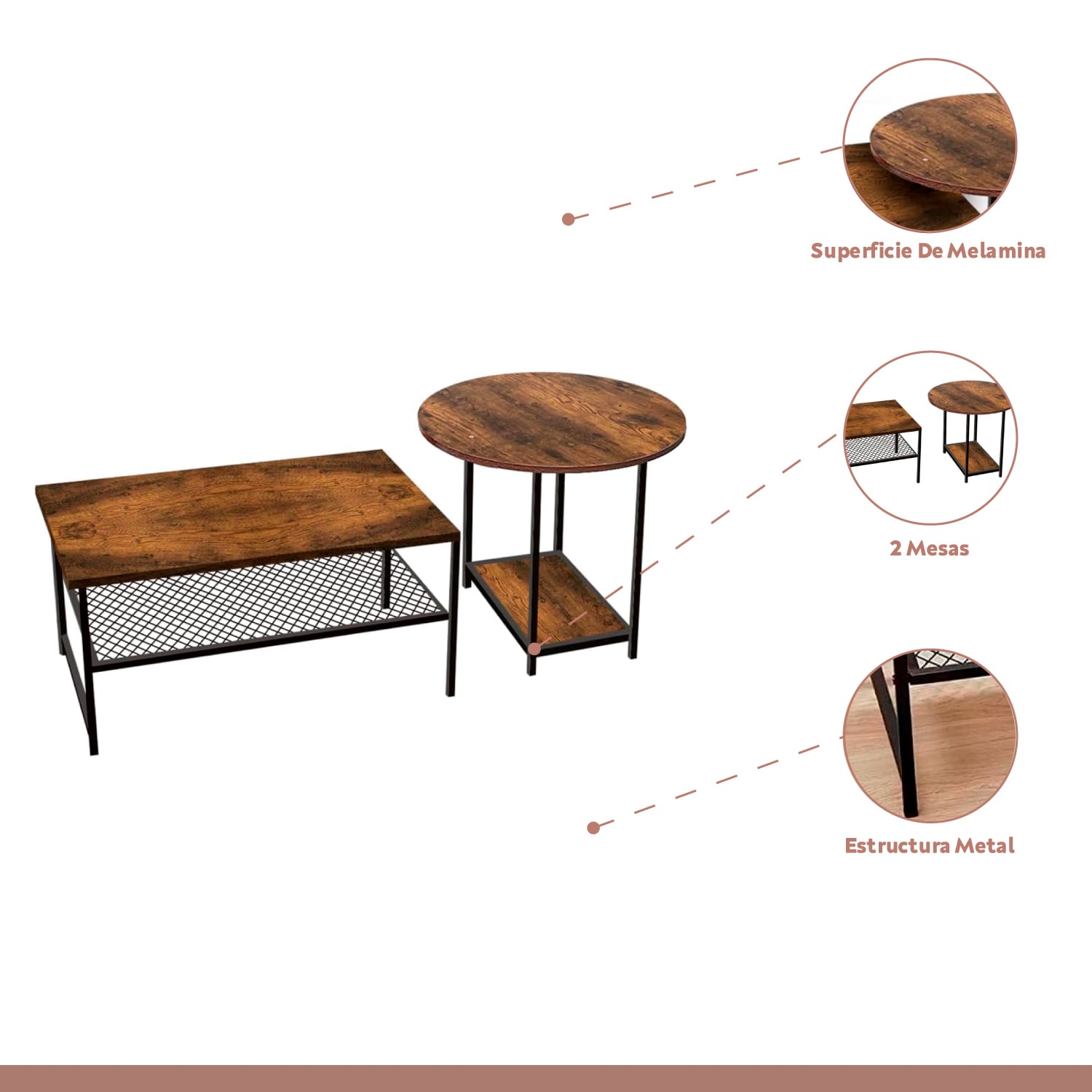 SET DE MESAS DE CENTRO INDUSTRIAL EN MDF - DISEÑO DÚO MODULAR - 3