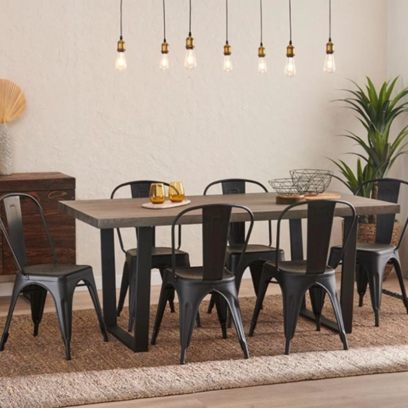 COMEDOR INDUSTRIAL 140X90 MADERA OSCURA WALNUT + 6 SILLAS TOLIX NEGRAS - 2