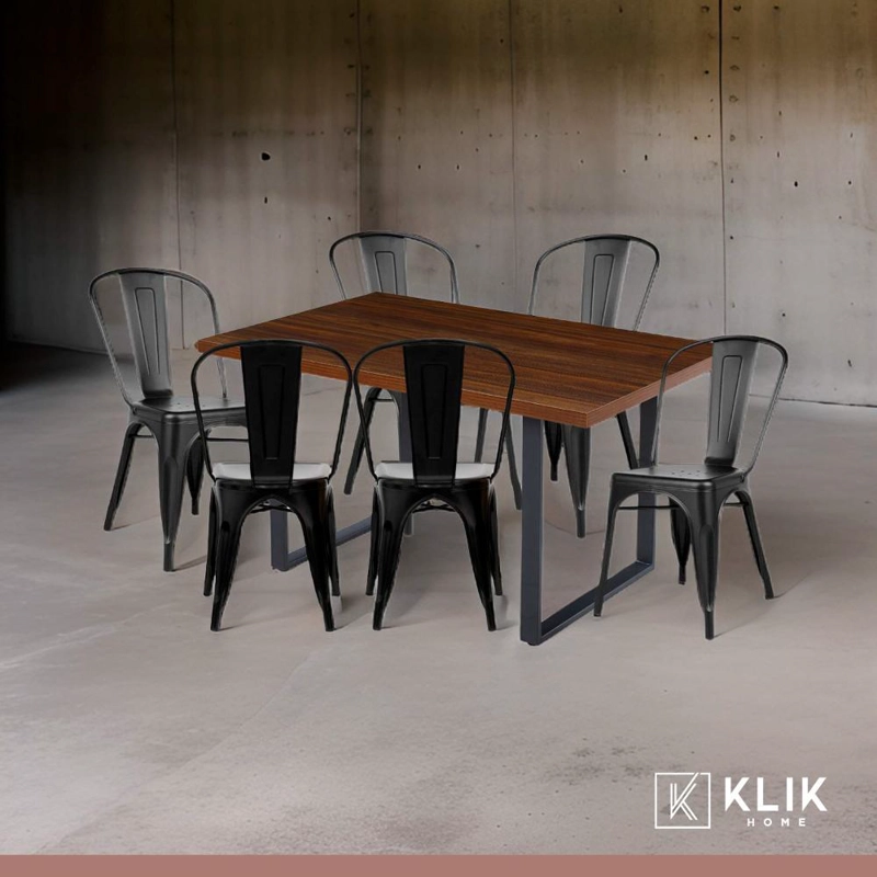 COMEDOR INDUSTRIAL 140X90 MADERA OSCURA WALNUT + 6 SILLAS TOLIX NEGRAS - 8