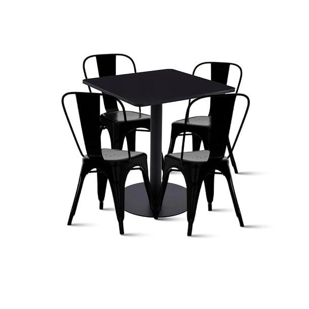 MESA RESTAURANT 70X70 TUBO METAL CUBIERTA MDF + 4 SILLAS TOLIX - NEGRA - 1
