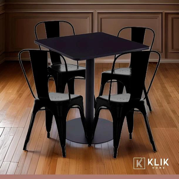 MESA RESTAURANT 70X70 TUBO METAL CUBIERTA MDF + 4 SILLAS TOLIX - NEGRA - 2