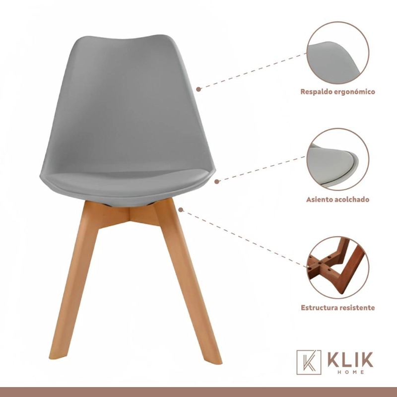 COMEDOR MESA DE VIDRIO NORDICA 140X90 CM + 4 SILLAS TULIP GRISES - 4