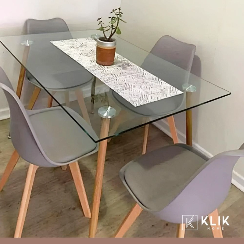COMEDOR MESA DE VIDRIO NORDICA 140X90 CM + 4 SILLAS TULIP GRISES - 8