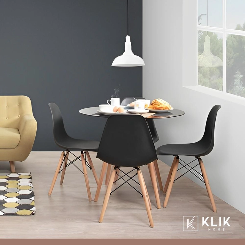 COMEDOR MESA EAMES REDONDA EN COLOR NEGRO 100CM + 4 SILLAS EAMES EN COLOR NEGROS - 8