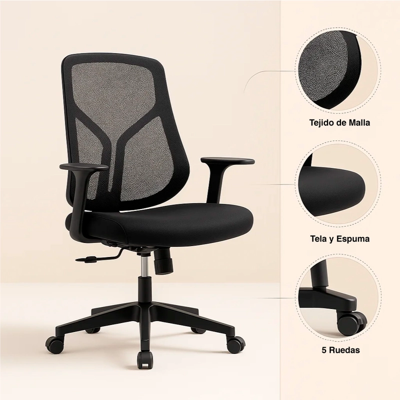 SILLA DE OFICINA ERGONOMICA NOVA MESH - NEGRA - 9
