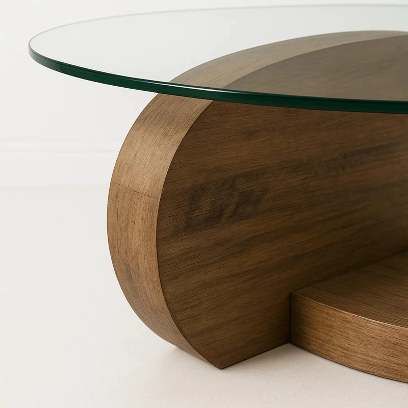 MESA DE CENTRO DUOGLASS CON BASES DE MADERA Y SUPERFICIE DE VIDRIO - 6