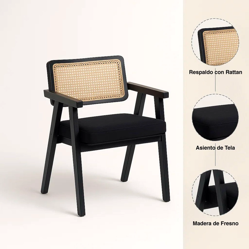 SITIAL ACOLCHADO CHANDIGARH BUTACA RATTAN - NEGRO - 5