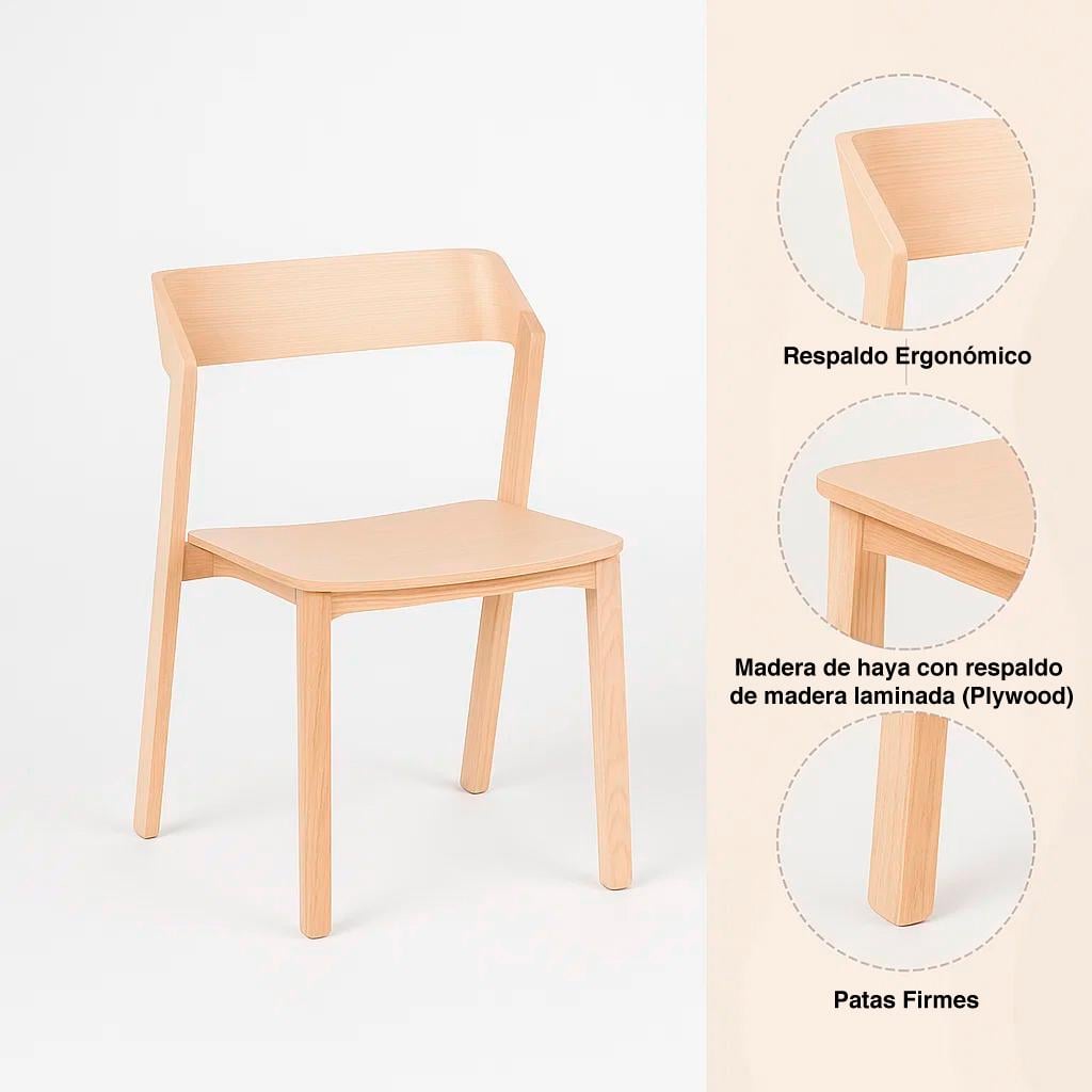 PACK DE 4 SILLAS DE COMEDOR MADERA ROVER VIENA NATURAL - 5