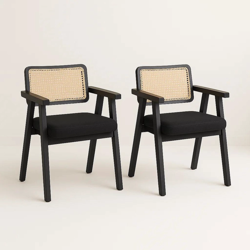 PACK DE 2 SITIALES ACOLCHADO CHANDIGARH BUTACA RATTAN - NEGRO - 1