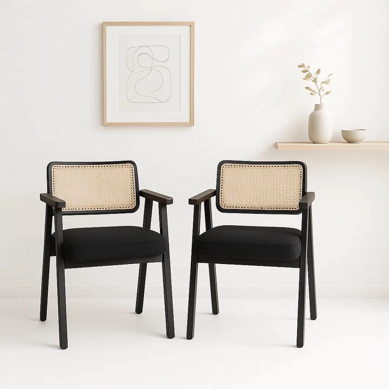 PACK DE 2 SITIALES ACOLCHADO CHANDIGARH BUTACA RATTAN - NEGRO - 2