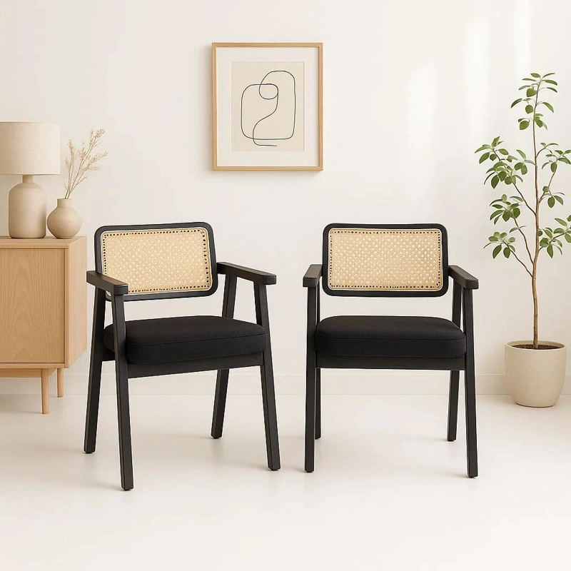 PACK DE 2 SITIALES ACOLCHADO CHANDIGARH BUTACA RATTAN - NEGRO - 3
