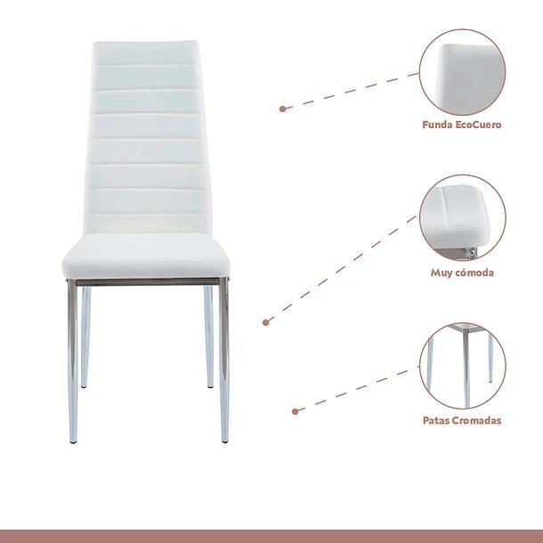 COMEDOR MESA EAMES 100CM REDONDA VIDRIO + 4 SILLAS DINING LIANA ACOLCHADAS - BLANCAS - 4