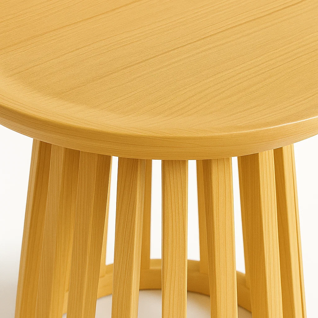 MESA REDONDA DE 50 CM MADERA NATURAL CON BASE ESTILO REJILLA - EN COLOR CAFE - 6