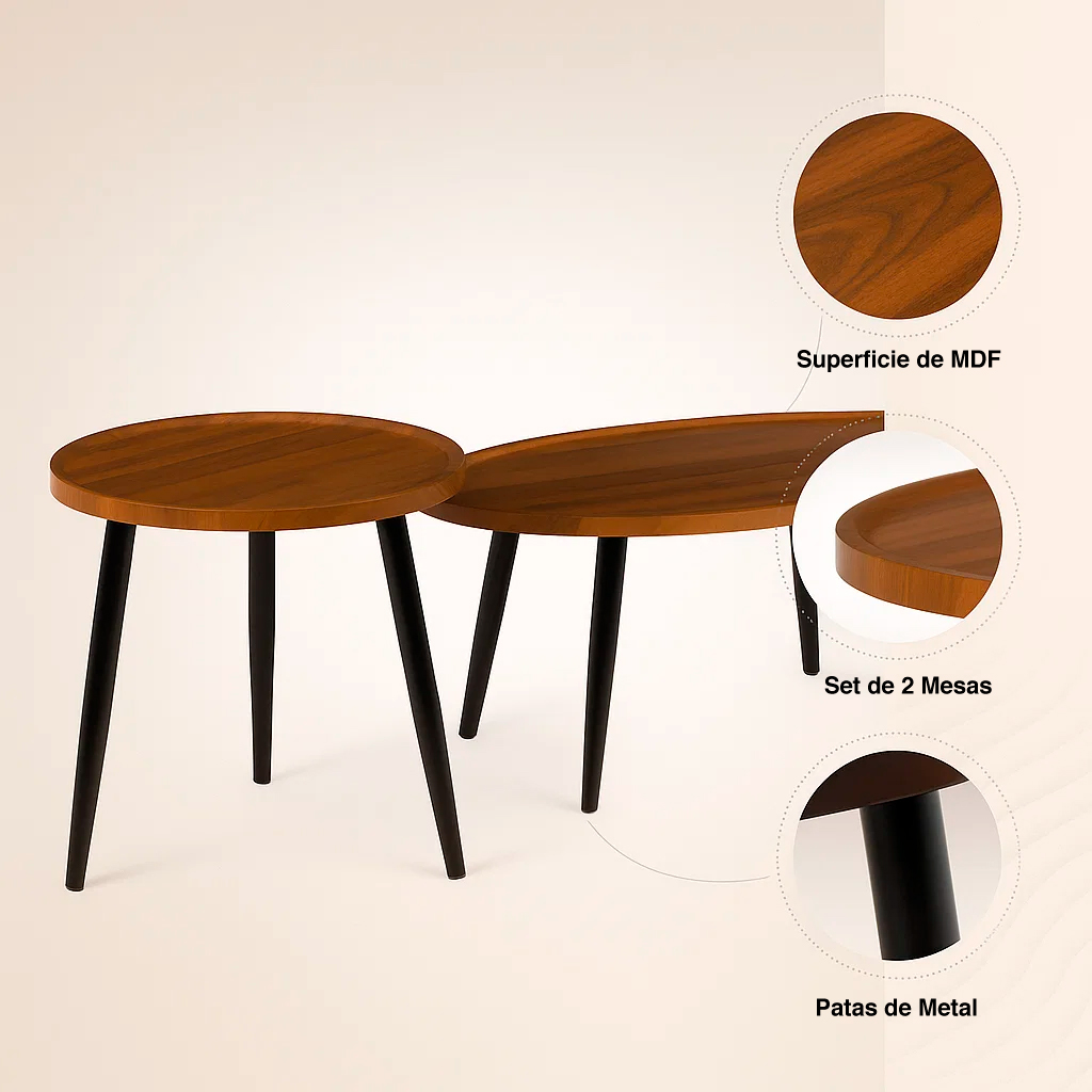 SET DE MESAS DE CENTRO NIDO - DISEÑO MODERNO DE MADERA Y METAL - 5