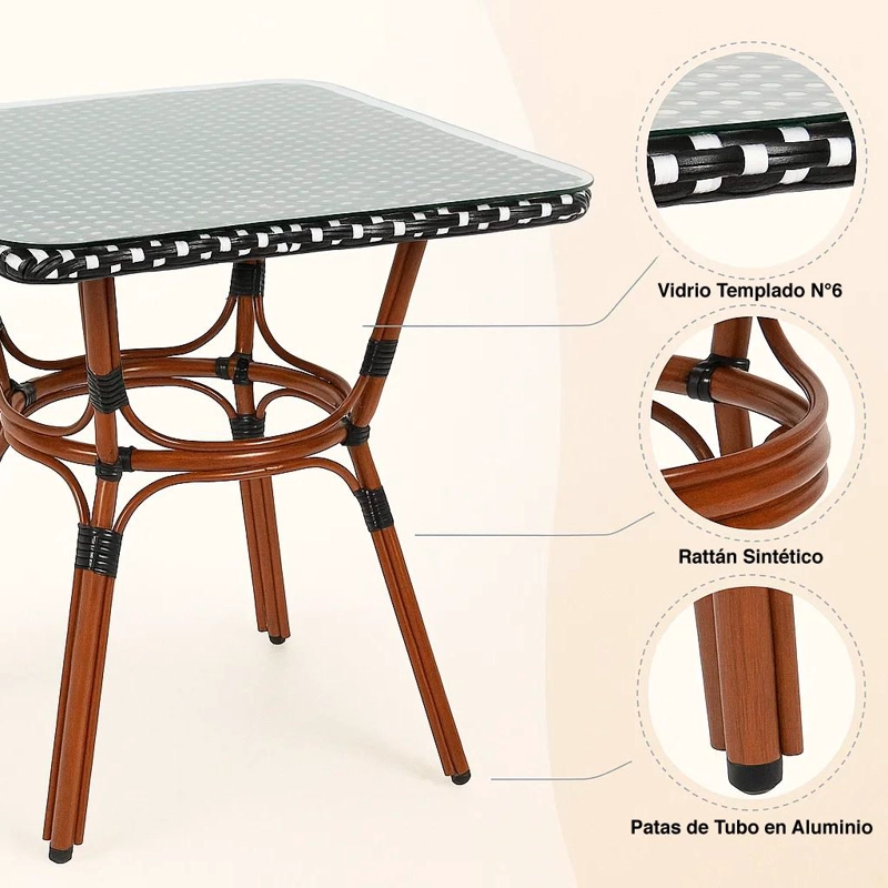 MESA BISTRO PARISINA DE VIDRIO CON METAL Y RATTAN SINTE TICO - 9