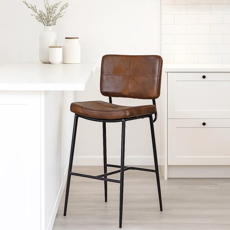 TABURETE ALTO BRONX CAFE  VINTAGE CON PATAS METALICAS NEGRAS - 6