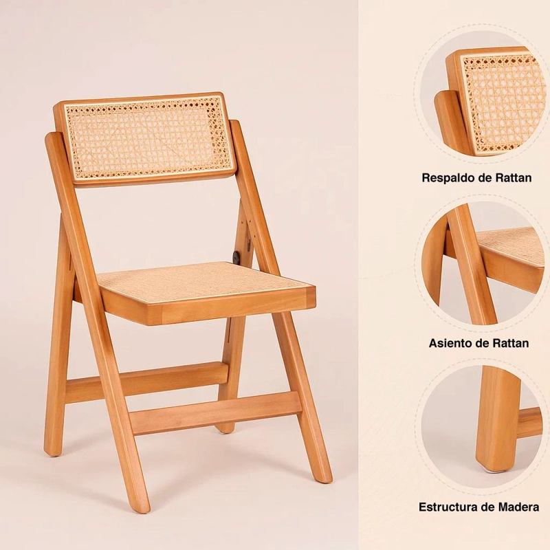 SILLA MISTRAL PLEGABLE DE MADERA RATTAN NATURAL - 5