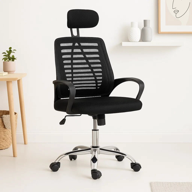 SILLA DE OFICINA ERGOS ERGONÓMICA CON CABEZA - EN COLOR NEGRO - 4