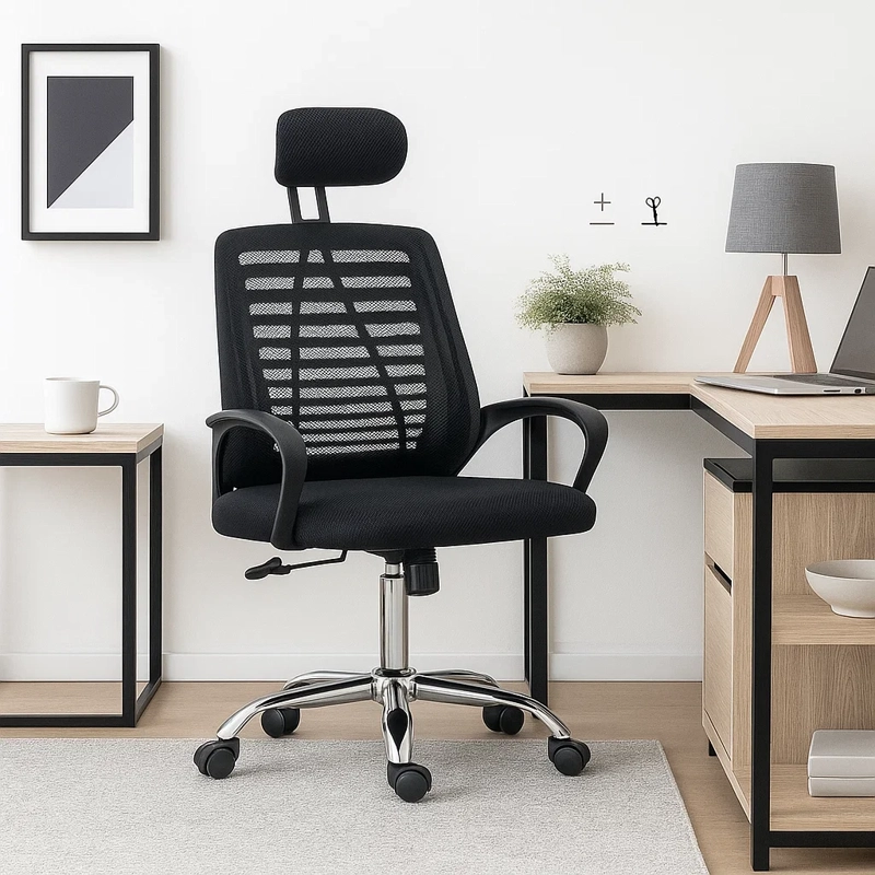 SILLA DE OFICINA ERGOS ERGONÓMICA CON CABEZA - EN COLOR NEGRO - 6