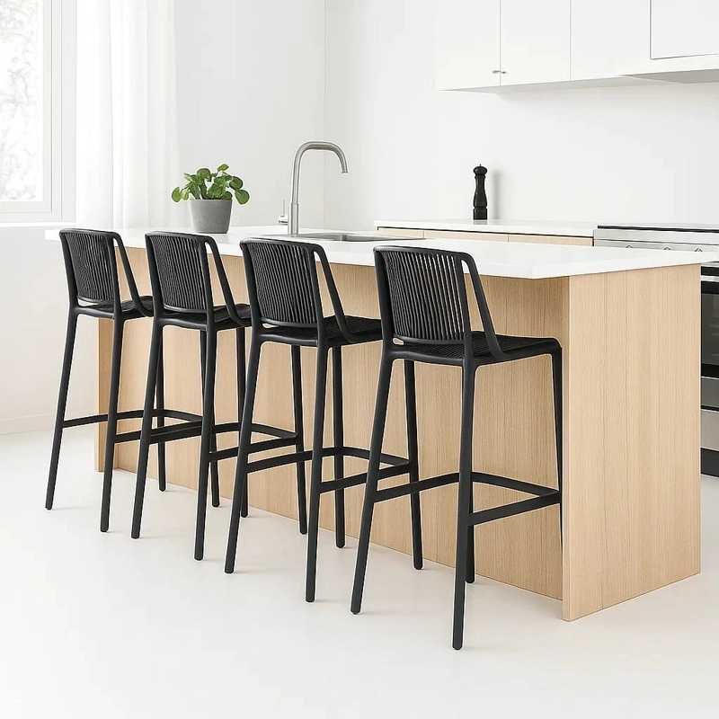PACK DE 4 TABURETES ALTOS CAPRI POLIPROPILENO - NEGRO - 2