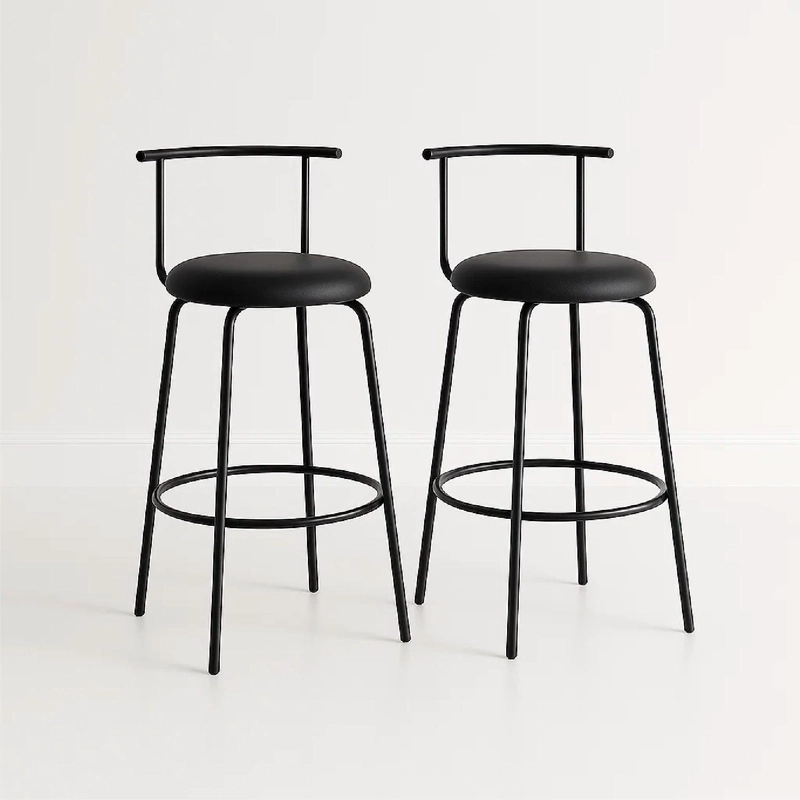 PACK DE 2 TABURETES ALTOS OSLO METAL Y CUERO SINTE TICO - NEGRO - 1