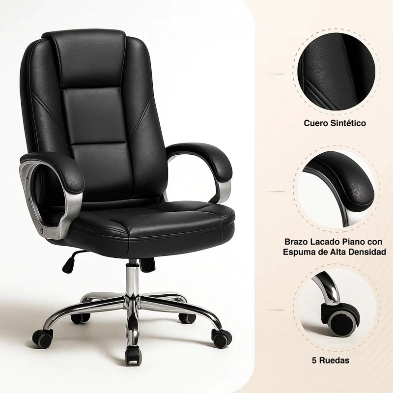 SILLA DE OFICINA EJECUTIVA MAGNUS CUERO SINTE TICO - NEGRO - 5