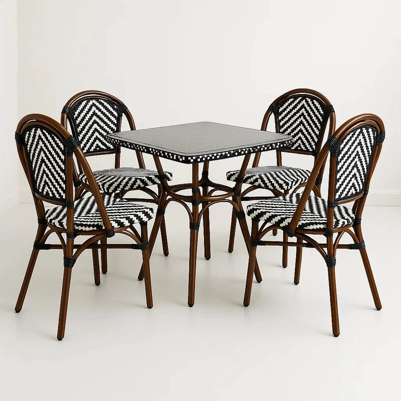 COMEDOR DE UNA MESA + 4 SILLAS PARISINAS - BLANCO Y NEGRO - 1