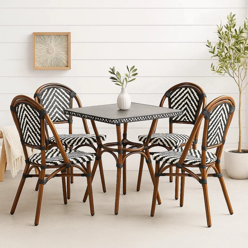 COMEDOR DE UNA MESA + 4 SILLAS PARISINAS - BLANCO Y NEGRO - 2