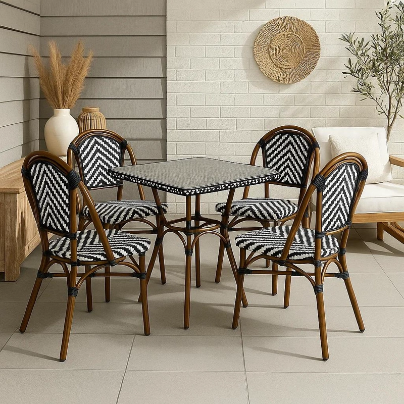 COMEDOR DE UNA MESA + 4 SILLAS PARISINAS - BLANCO Y NEGRO - 3