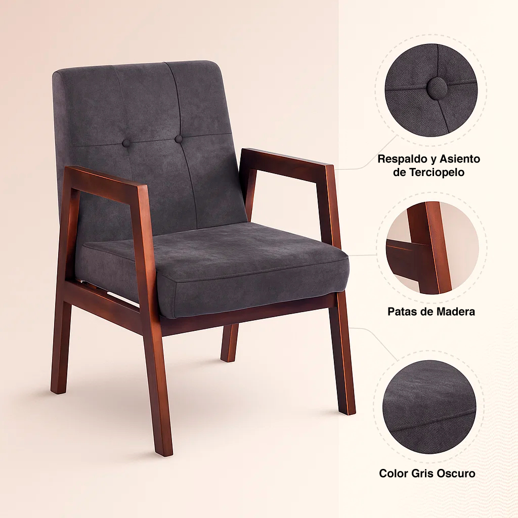 SILLON MARLOW DE TERCIOPELO - GRIS OSCURO - 5