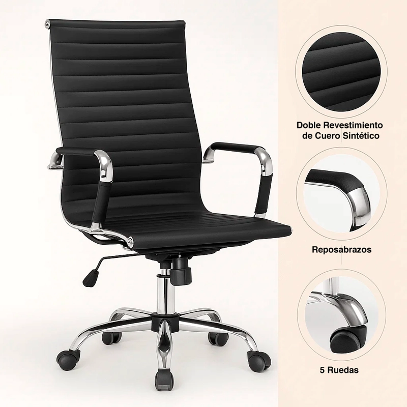 SILLA EJECUTIVA LUXOR CUERO SINTE TICO - NEGRO - 9