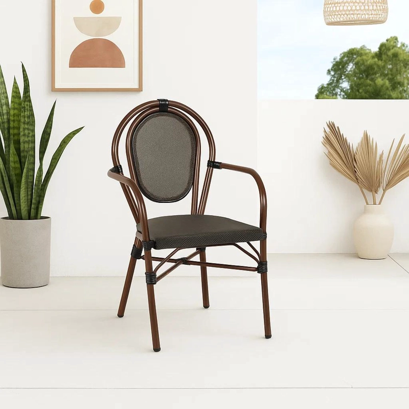 SILLA PROVENCE PARISINA RATTAN CON REPOSABRAZOS - CAFE  OSCURO - 2