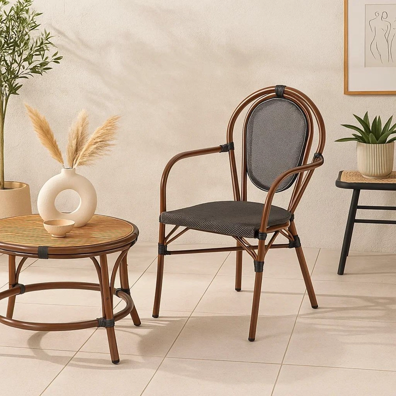 SILLA PROVENCE PARISINA RATTAN CON REPOSABRAZOS - CAFE  OSCURO - 3