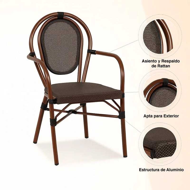 SILLA PROVENCE PARISINA RATTAN CON REPOSABRAZOS - CAFE  OSCURO - 5