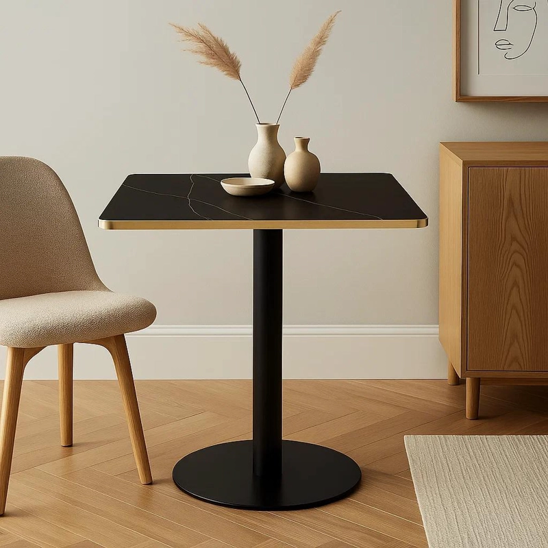 MESA LUXOR DE MDF EFECTO MARMOL NEGRO CON DORADO - 3