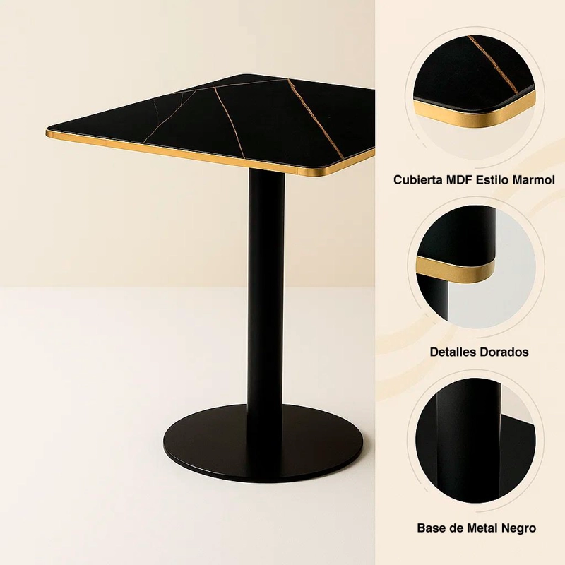 MESA LUXOR DE MDF EFECTO MARMOL NEGRO CON DORADO - 5
