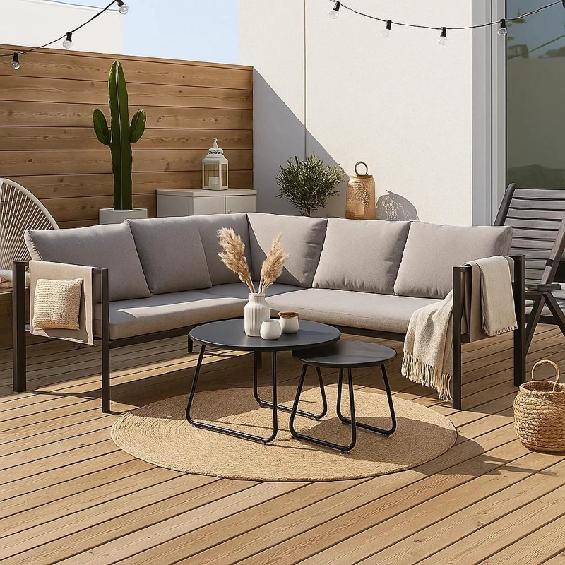 JUEGO DE TERRAZA SOHO 3 SOFAS ESQUINEROS GRISES Y 2 MESAS DE CENTRO - 3