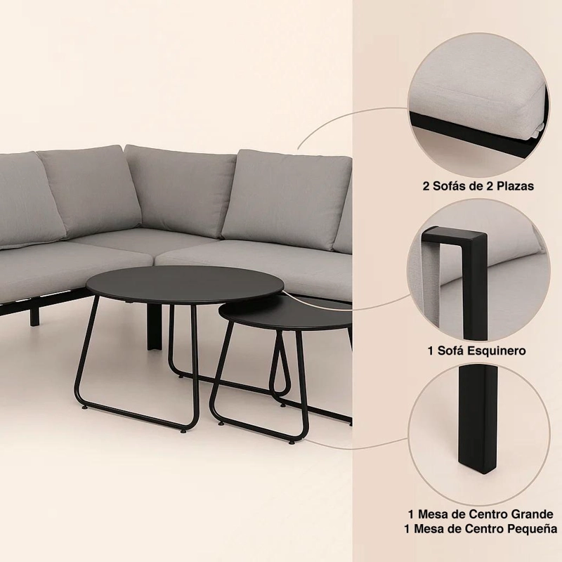 JUEGO DE TERRAZA SOHO 3 SOFAS ESQUINEROS GRISES Y 2 MESAS DE CENTRO - 9