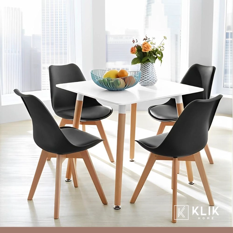 COMEDOR MESA EAMES CUADRADA BLANCA + 4 SILLAS TULIP NEGRAS - 2