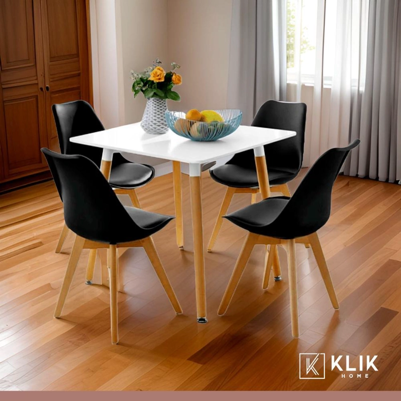 COMEDOR MESA EAMES CUADRADA BLANCA + 4 SILLAS TULIP NEGRAS - 8