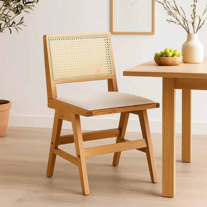 SILLA AURA DE RATTAN CON ASIENTO DE TELA - NATURAL BEIGE - 2