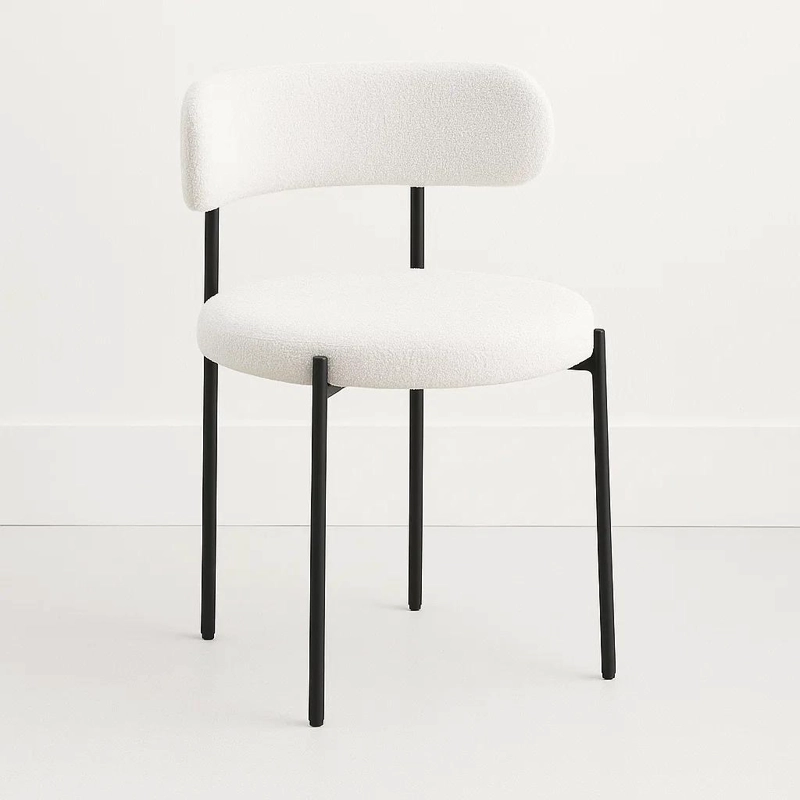 SILLA TEDDY DE TELA CON PATAS METALICAS NEGRAS - CREMA - 1