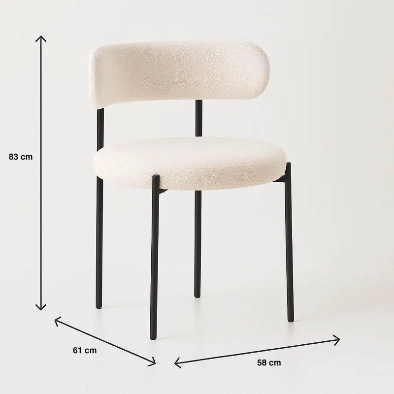 SILLA TEDDY DE TELA CON PATAS METALICAS NEGRAS - CREMA - 4